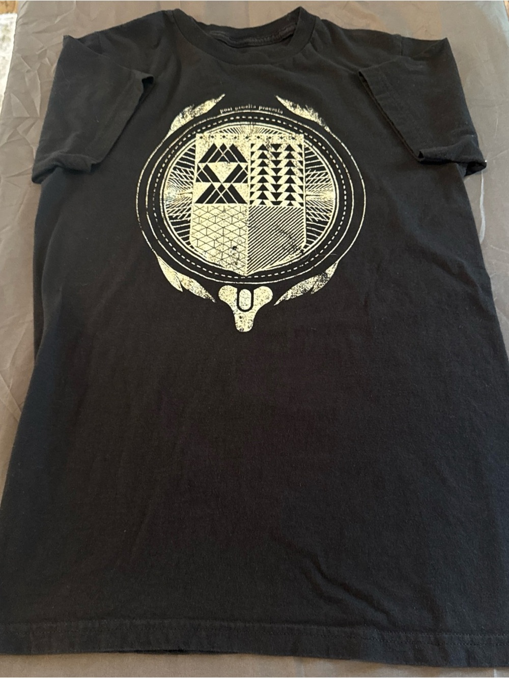 Black Graphic Crewneck T-Shirt with White Emblem